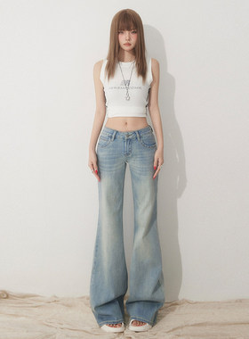 弄格低腰微喇叭牛仔裤女2025年夏季新款浅蓝色裤子黑牛同款喇叭裤