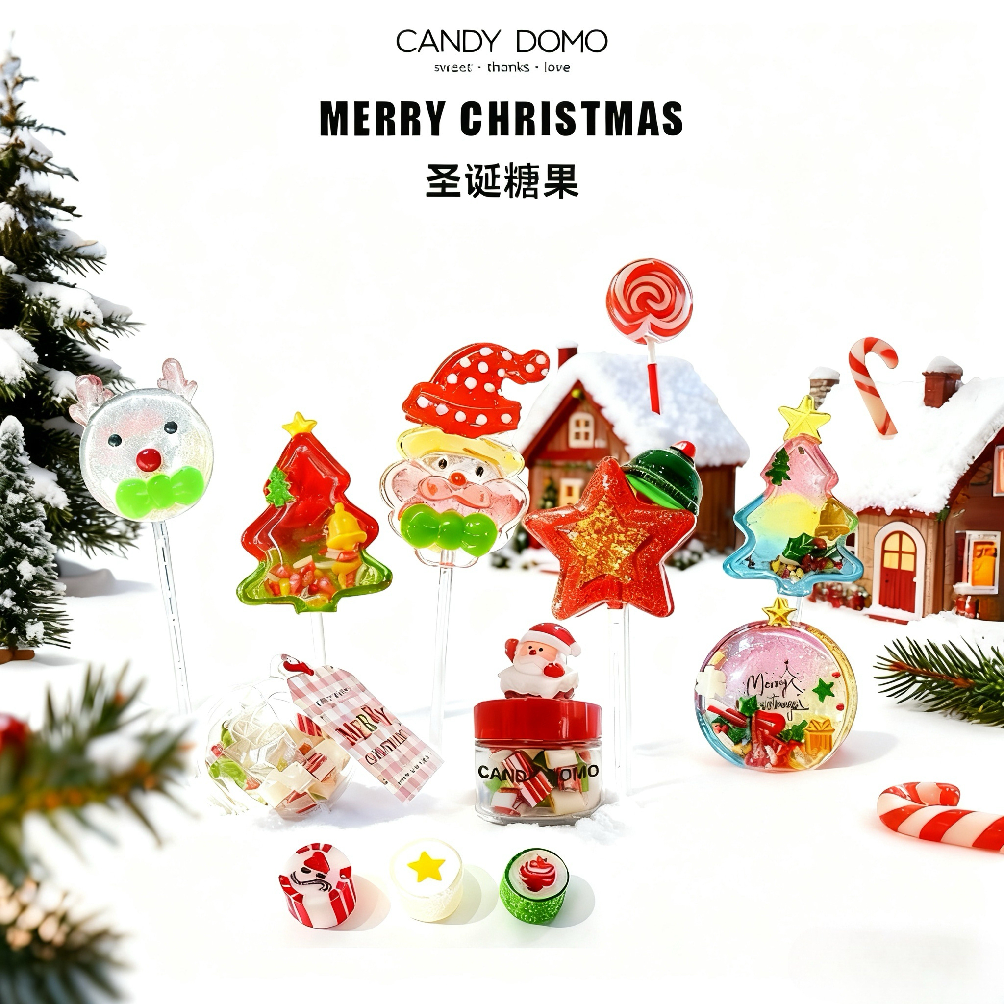 CANDYDOMO手工圣诞限定发光棒棒糖&软糖&颗粒糖水果味儿童糖果