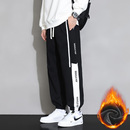 秋冬加绒加厚运动裤子男拼接卫裤宽松休闲长裤青少年学生束脚裤潮