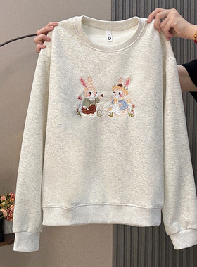 圆领卫衣女秋冬季2026新款韩版印花纯色休闲宽松慵懒风高级感上衣