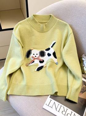 绿色毛衣女秋冬季2025新款圆领复古高级感百搭时尚加厚小众针织衫