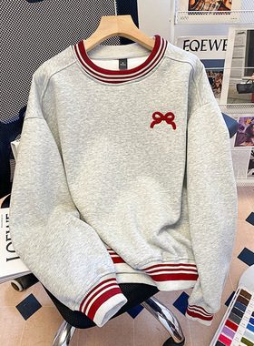 圆领卫衣女秋冬季2026新款薄款时尚宽松洋气减龄长袖套头上衣潮