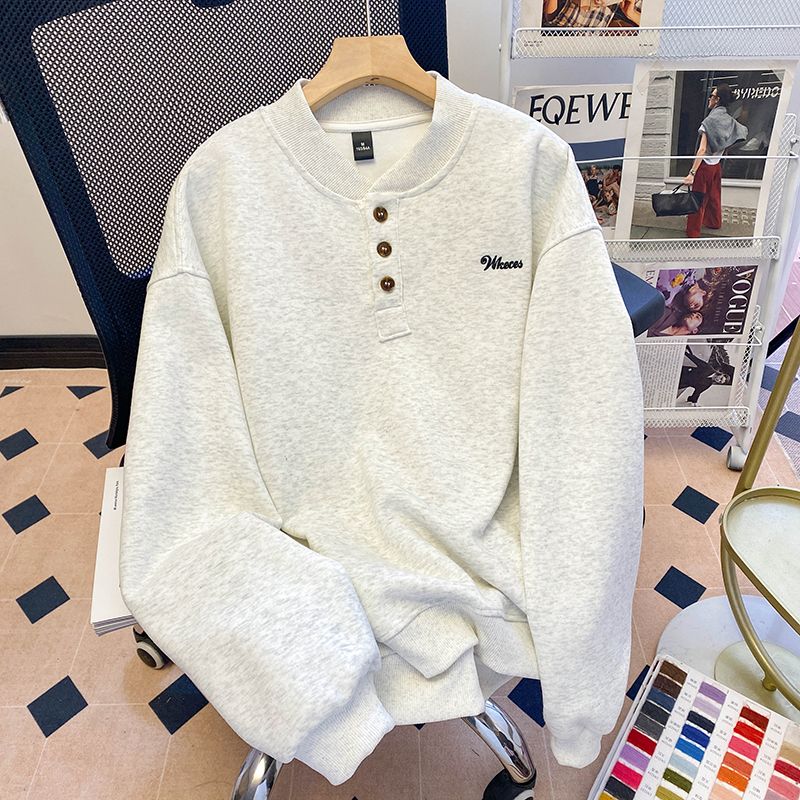 立领卫衣女秋冬季2025新款潮流减龄设计感薄款宽松刺绣长袖上衣