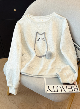 圆领卫衣女秋冬季2026新款潮流时尚百搭长袖慵懒风刺绣小众上衣潮