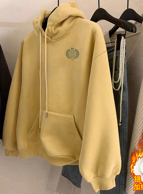 纯棉连帽卫衣女秋冬季2026新款加绒加厚宽松懒惰风套头帽衫春秋潮