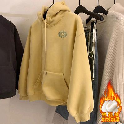 纯棉连帽卫衣女秋冬季2025新款加绒加厚宽松懒惰风套头帽衫春秋潮