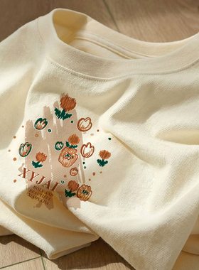 纯棉圆领短袖t恤女夏季2026新款印花百搭宽松显瘦半袖体恤上衣潮