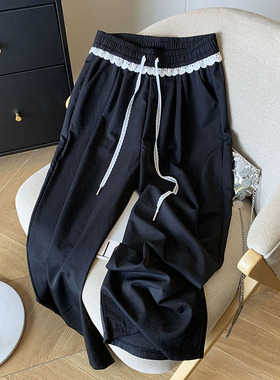 蕾丝休闲运动山本裤女夏季2026新款慵懒风高腰显瘦垂感直筒阔腿裤