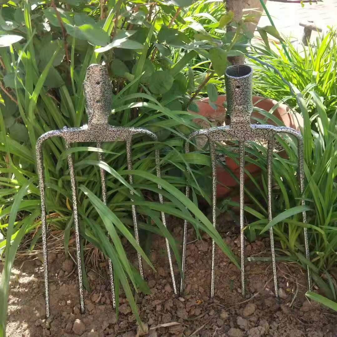 叉子农用五股钢叉工具全钢实心加厚大铁草叉挖土松土木柄牛粪用具