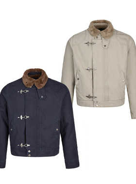 BEILAYA座山雕结构拼接飞机扣男女复古做旧vintgae短款加厚棉服