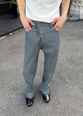 BEILAYA[湖光绿巴黎扣原牛14.5oz]五连扣656版型牛仔裤男女