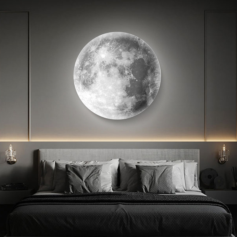 月球壁灯卧室床头月亮灯儿童电视背景墙灯网红创意房装饰壁挂灯