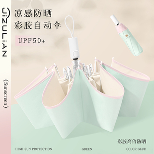 雨伞女生高颜值全自动折叠太阳伞防晒防紫外线彩胶晴雨两用遮阳伞