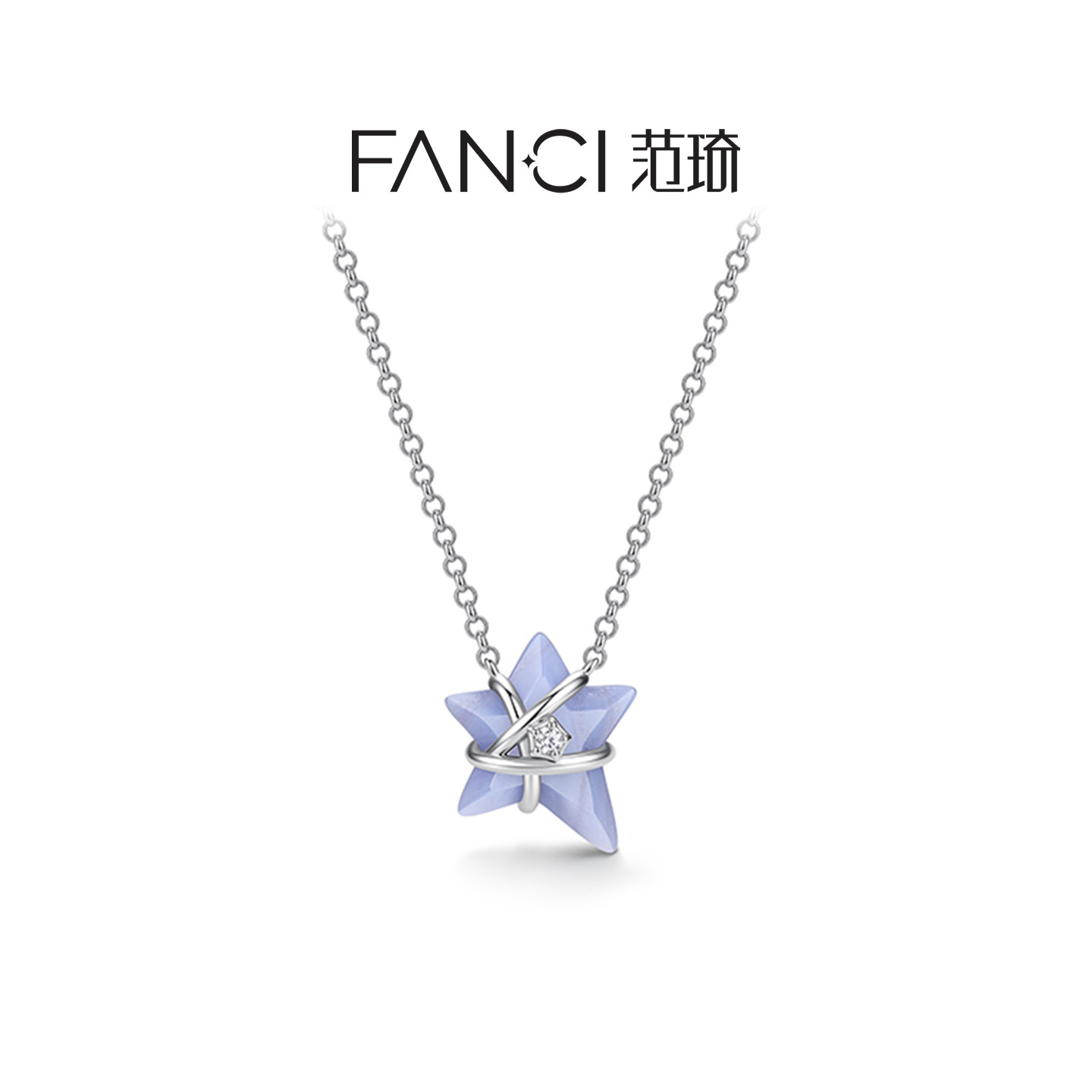 Fanci幸运星项链骑士款蓝纹玛瑙原创设计送男友生日礼物图片