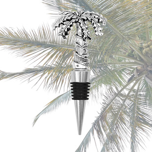 银色椰子树红酒塞真空酒瓶塞可重复使用多功能饮料瓶盖子密封装饰