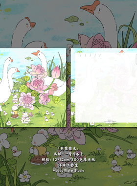 「荷花花束」原创手绘插画明信片可爱温暖治愈创意小众动漫贺卡