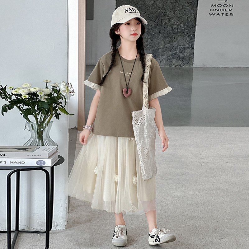 半裙套装女童淑女简约潮酷潮装潮款半身裙衣服小众2025超美夏天
