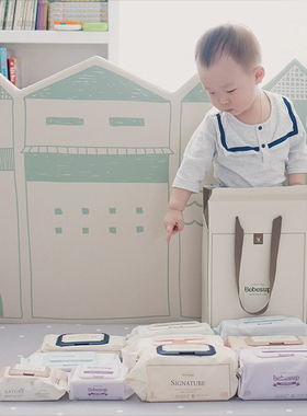 韩国进口婴儿童湿纸巾带盖家用加大厚珍珠纹多系列80片便携式20抽