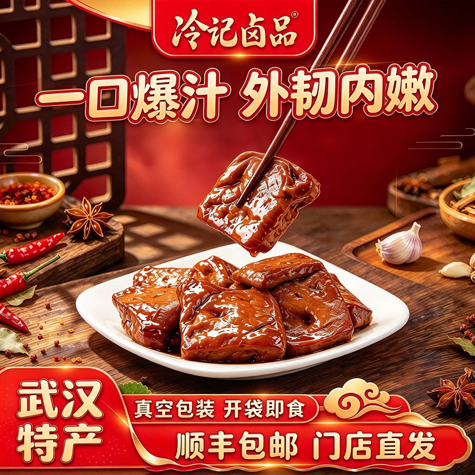 麻辣香豆腐干子湖北武汉特产冷记卤品素菜即食解馋小零食卤味香干