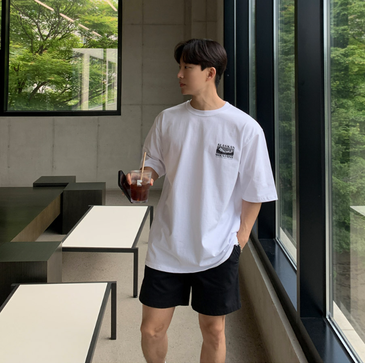 1005-2-T613-P35夏季港风男士印花圆领短袖T恤宽松打底衫潮流,男装T恤,星座1005-2