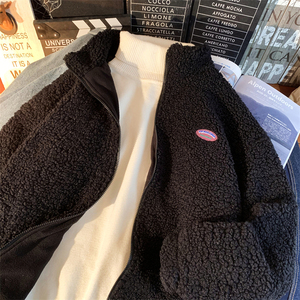 1005-2-LMF055-P118 冬季男士港风羊羔绒棉衣情侣休闲羊羔毛外套图片