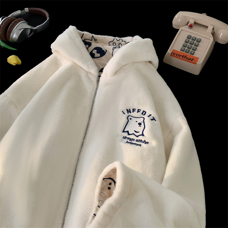 1005-2-LMF102-P135冬季港风男士两面穿连帽棉服情侣毛绒绒外套,男装棉衣,星座1005-2