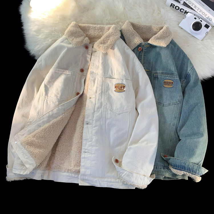 1005-2-LMF045-P135冬季羊羔毛牛仔外套男女加绒加厚棉服夹克,男装棉衣,星座1005-2