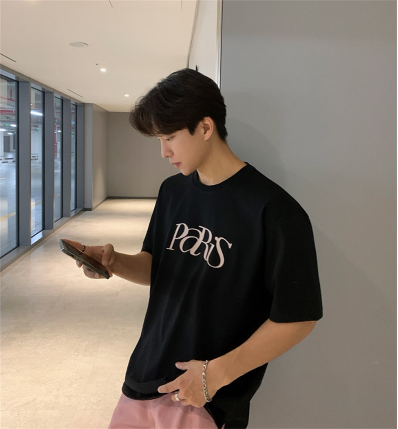 1005-2-T919-P35 夏季港风男士韩版宽松圆领印花上衣短袖T恤图片