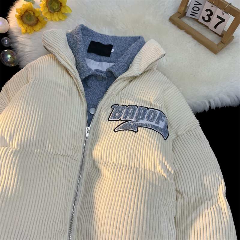 1005-2-LMF106-P135冬季港风男宽松保暖灯芯绒牛仔假两件面包服,男装棉衣,星座1005-2
