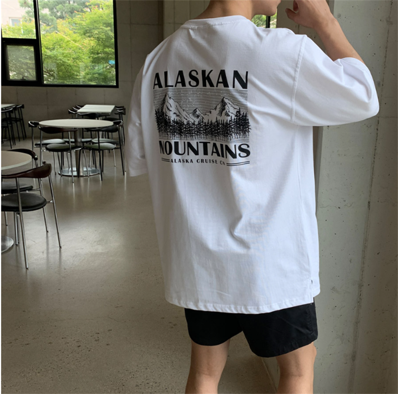 1005-2-T613-P35夏季港风男士印花圆领短袖T恤宽松打底衫潮流,男装T恤,星座1005-2