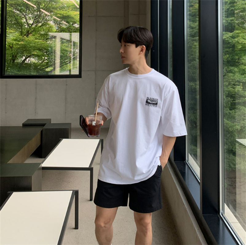 1005-2-T613-P35夏季港风男士印花圆领短袖T恤宽松打底衫潮流,男装T恤,星座1005-2