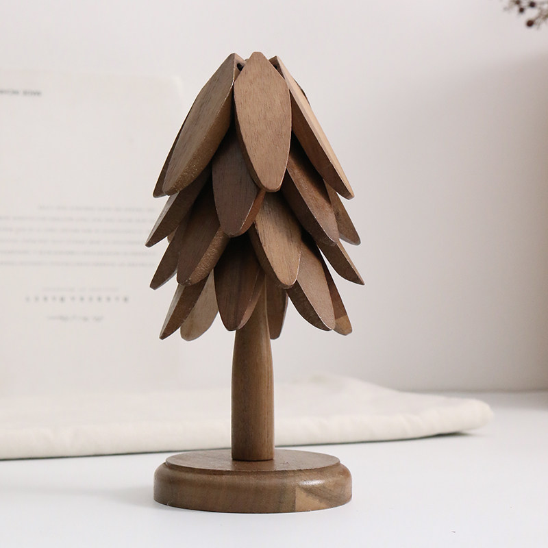 创意木质圣诞树装饰摆件家居桌面餐桌垫原木装饰品实木防烫隔热垫