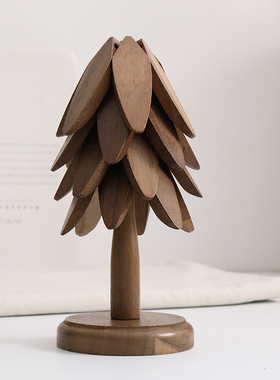 创意木质圣诞树装饰摆件家居桌面餐桌垫原木装饰品实木防烫隔热垫