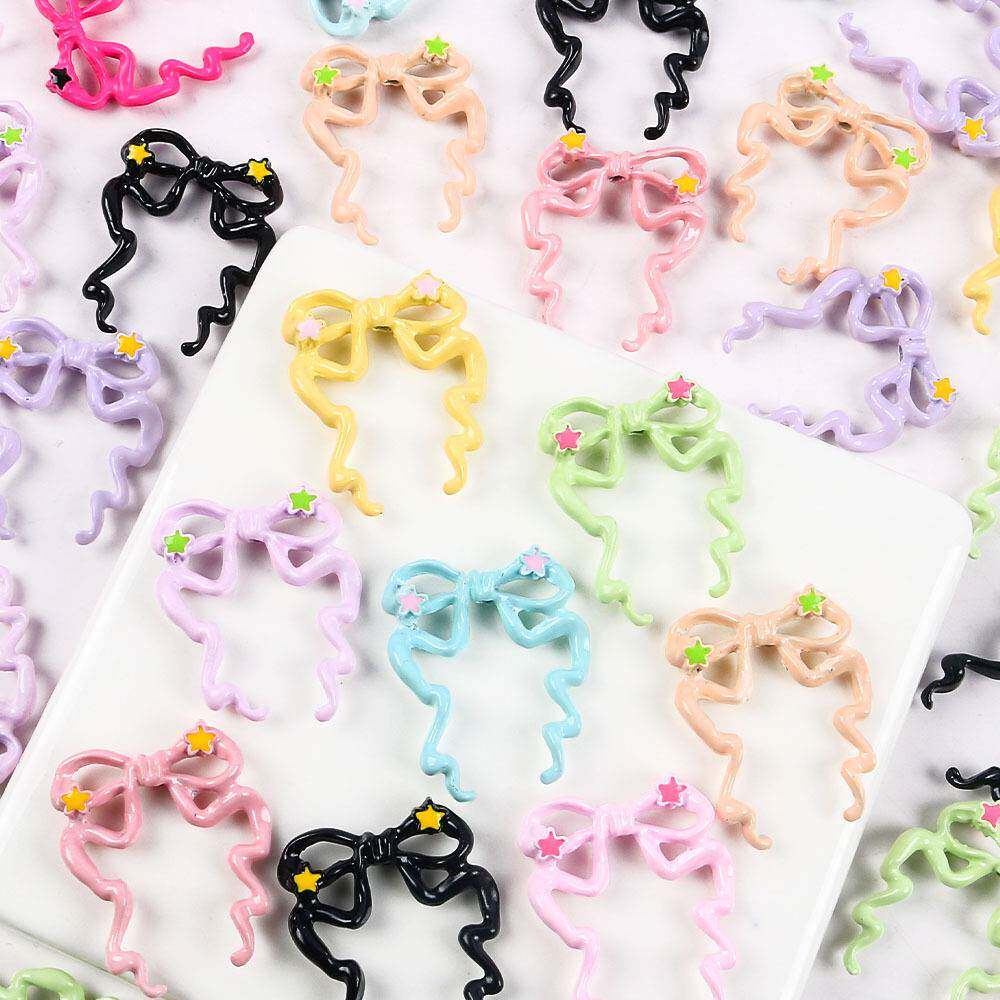 合金彩色滴油波浪蝴蝶结带五星飘带吊坠串珠diy手链车挂饰品配件