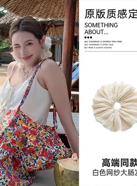 白色网纱大肠发圈超大女2025新款高级感韩系饱满后脑勺丸子头头花