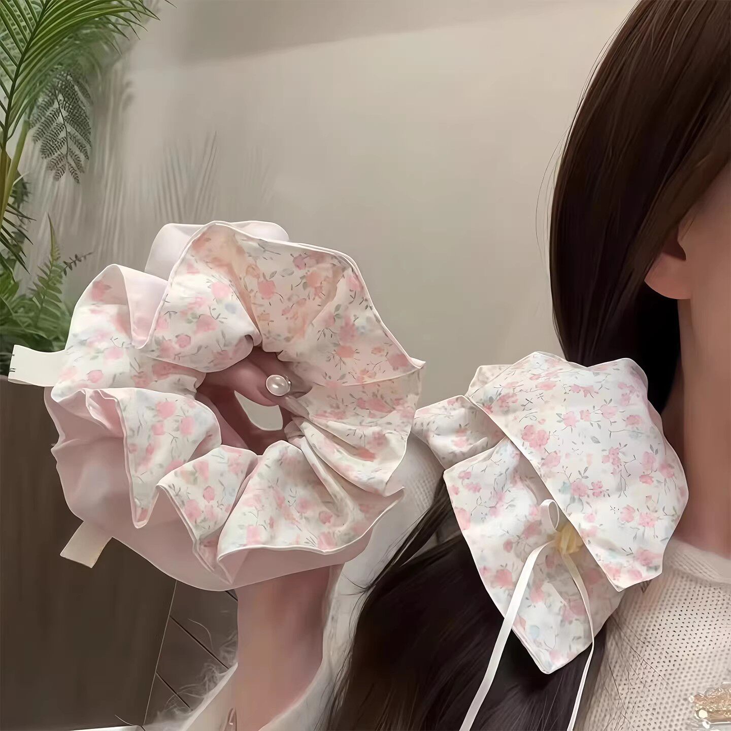 粉色蝴蝶结碎花方巾大肠发圈女2026新款韩系高级感头绳低马尾发绳