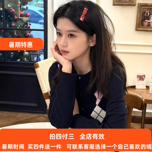 红色波点蝴蝶结发夹边夹侧边夹子