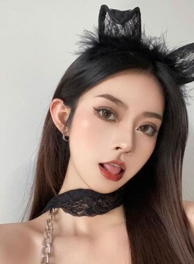 黑色蕾丝兔耳发箍cos兔女郎头箍