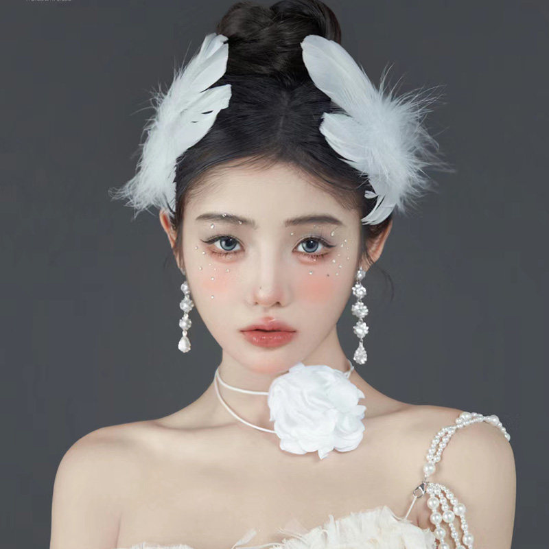 白色羽毛发夹女新款天使侧边夹子