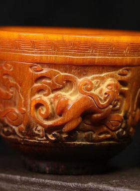 天然爆款文玩 披毛犀精雕角尖 完整 珍贵工艺品 把件摆件收藏雕刻