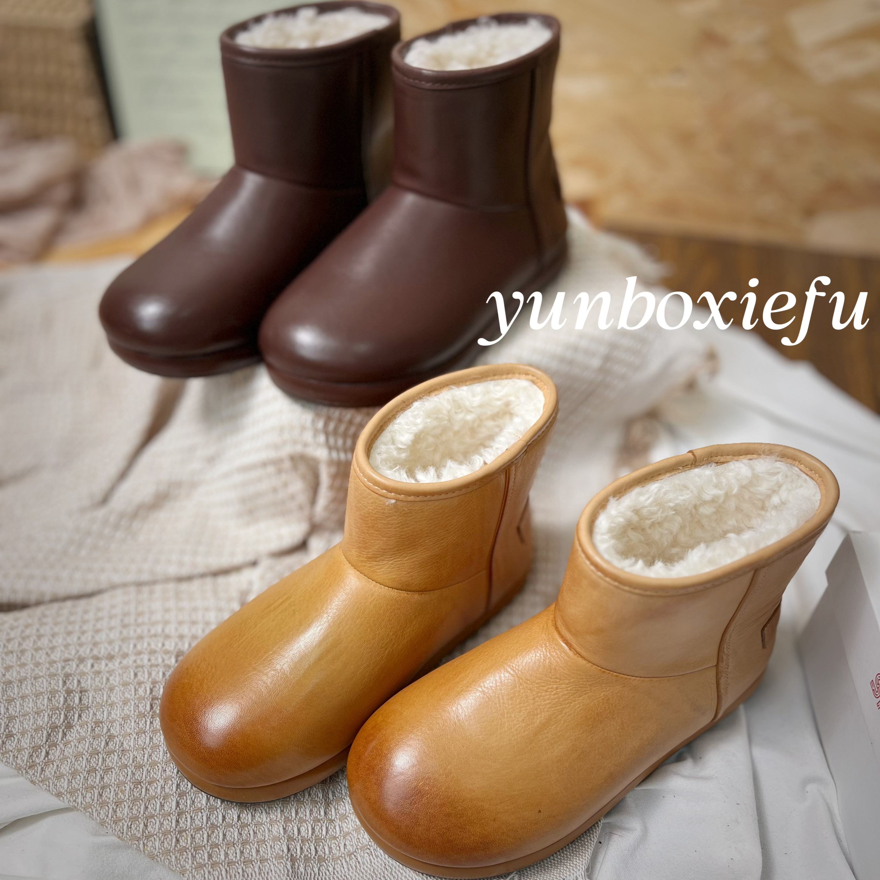 水洗马皮韩版毛绒雪地靴女冬季加绒保暖短筒厚底防滑棉靴M665