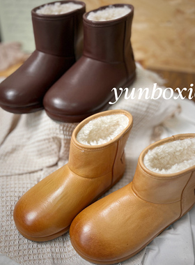 水洗马皮韩版毛绒雪地靴女冬季加绒保暖短筒厚底防滑棉靴M665