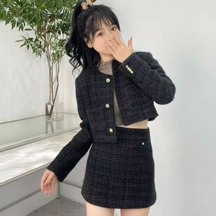 2025秋冬新款小个子小香风套装网红同款短款修身包臀半身裙两件套