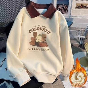 薄款 加绒加厚圆领套头卫衣女2025设计POLO领假两件上衣女ins潮