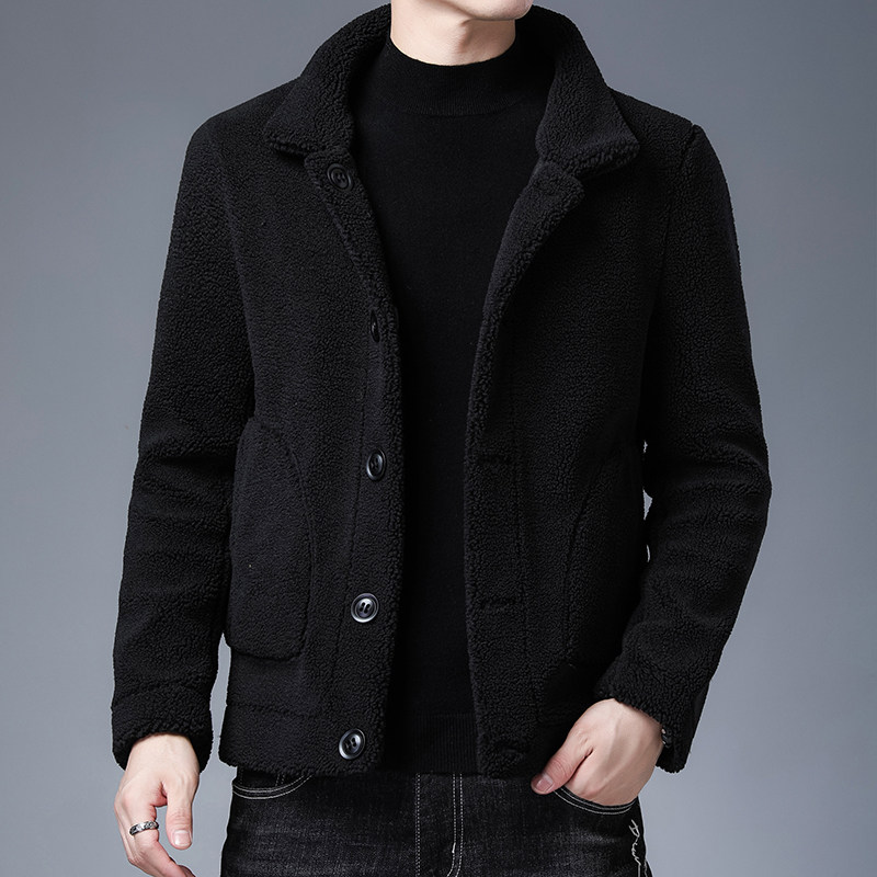 双面穿颗粒绒夹克外套男冬季加厚保暖双面羊羔绒皮毛一体毛呢大衣