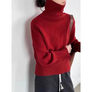 沐沐轻奢集市过年新年红色高领宽松毛衣女秋冬慵懒高级感针织上衣
