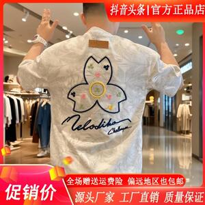 Cloud轻奢2号店2026夏季男士网红刺绣圆领短袖T恤潮牌韩版痞帅ins