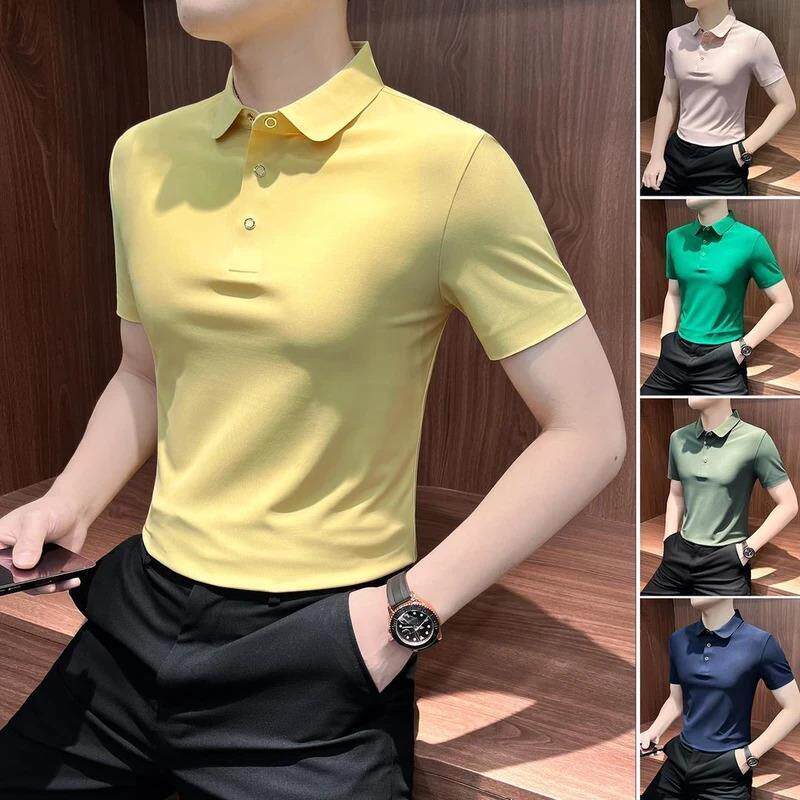 少棋个体店3纯色冰丝男士polo衫商务休闲痞帅男装凉感男款短袖t恤