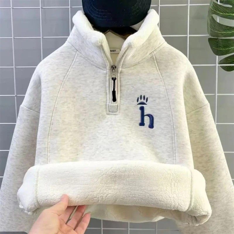 蕉幻伯托服饰配件专卖秋冬季儿童半高领拉链上衣男童加绒加厚卫衣