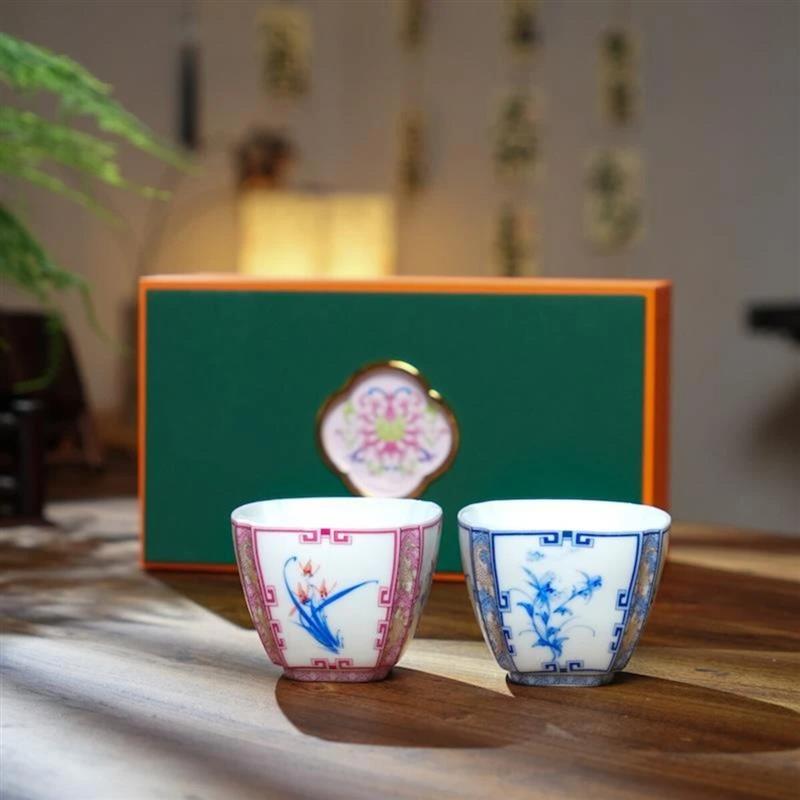 瑞祥精品瓷手绘梅兰竹菊四君子主人杯釉下彩个人杯功夫茶具茶